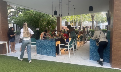 people at an event with food