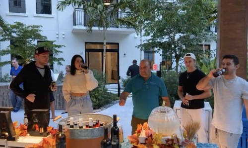 a group enjoying drinks outside